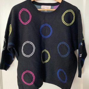 Philosophy Sweater Retro Black Circle Pattern Size M 3/4 Sleeve Round Neck